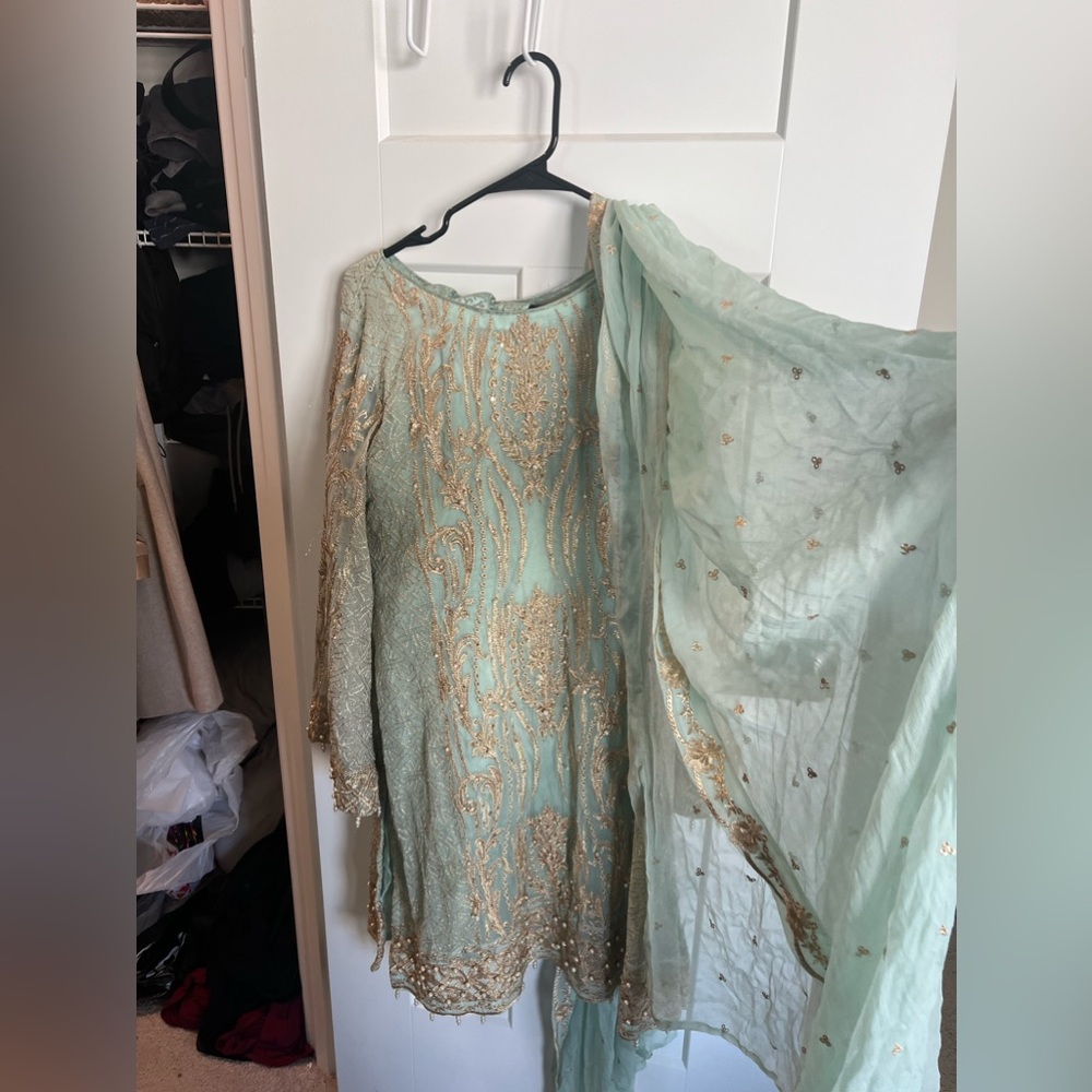 Mint seafoam three piece pakistani dress